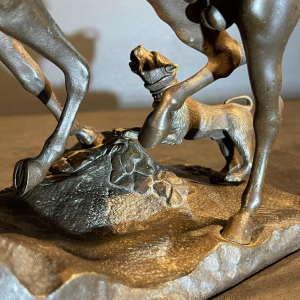 "L'accolade" dier sculptuur, bronzen dieren paard / paarden, 19e eeuw