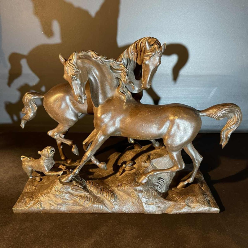 "L'accolade" sculpture animalière, bronze animalier cheval / chevaux, XIXè siècle