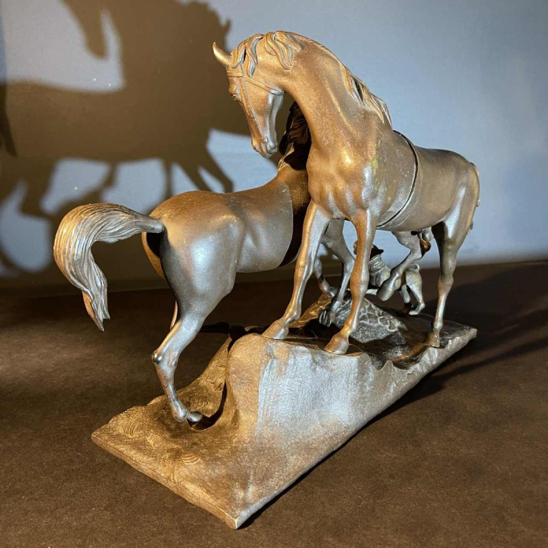 "L'accolade" animal sculpture, bronze animal horse / horses, 19th century