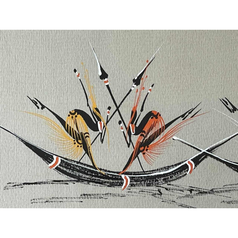 Gouache stylisée de lécole africaine vers 1960