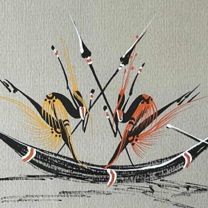 Gouache stylisée de lécole africaine vers 1960