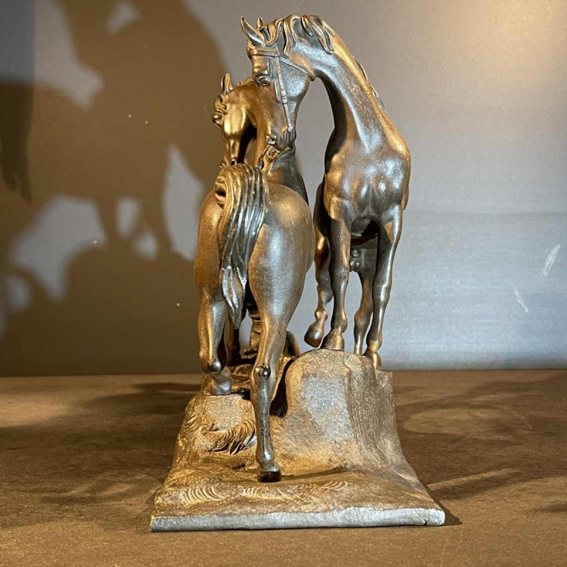 "L'accolade" dier sculptuur, bronzen dieren paard / paarden, 19e eeuw