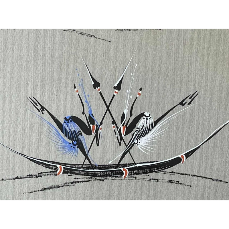 Gouache stylisée de l'école africaine vers 1960. Porte une signature