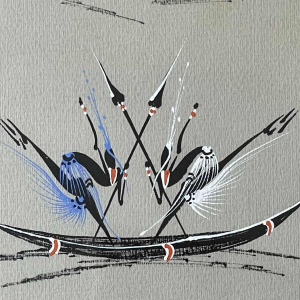 Gouache stylisée de lécole africaine vers 1960