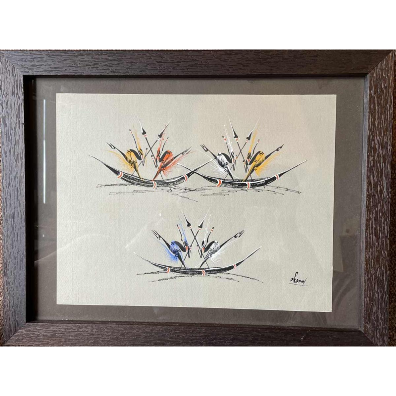 Gouache stylisée de lécole africaine vers 1960