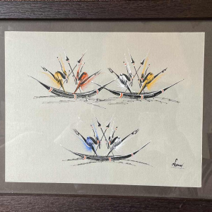 Gouache stylisée de l'école africaine vers 1960. Porte une signature