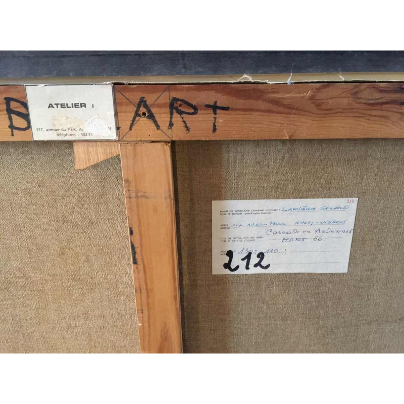 ANDRE LAPIERE 1966 ' Cascade Ardennes ' Grand Tableau Abstrait, huile sur toile