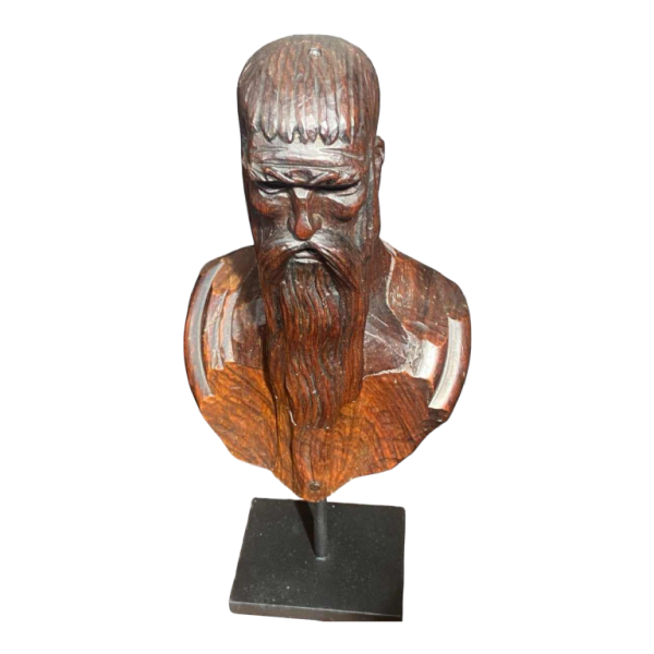 Marcel Wolfers "Tête de sage chinois", sculpture en bois