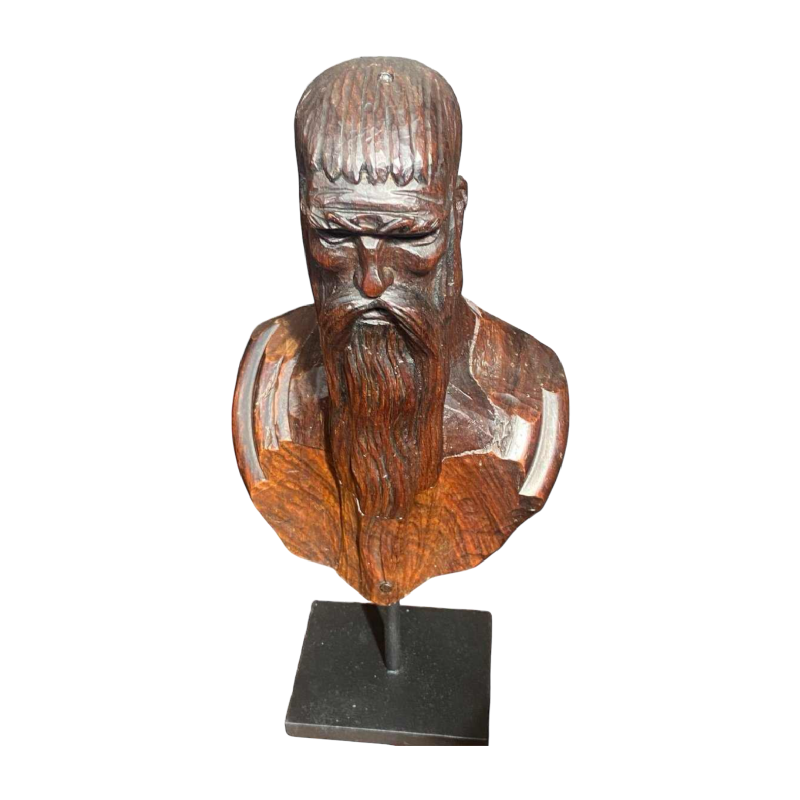 Marcel Wolfers "Tête de sage chinois", sculpture en bois
