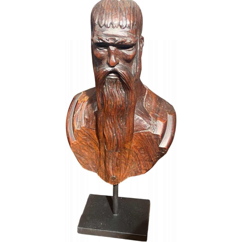 Marcel Wolfers "Hoofd van een Chinese wijze", houten sculptuur