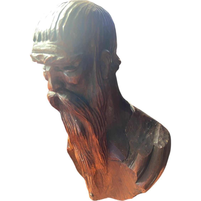 Marcel Wolfers "Tête de sage chinois", sculpture en bois