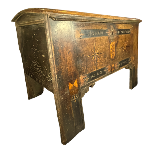 18th century oak spice chest on legs belonging to Johan Eckerman