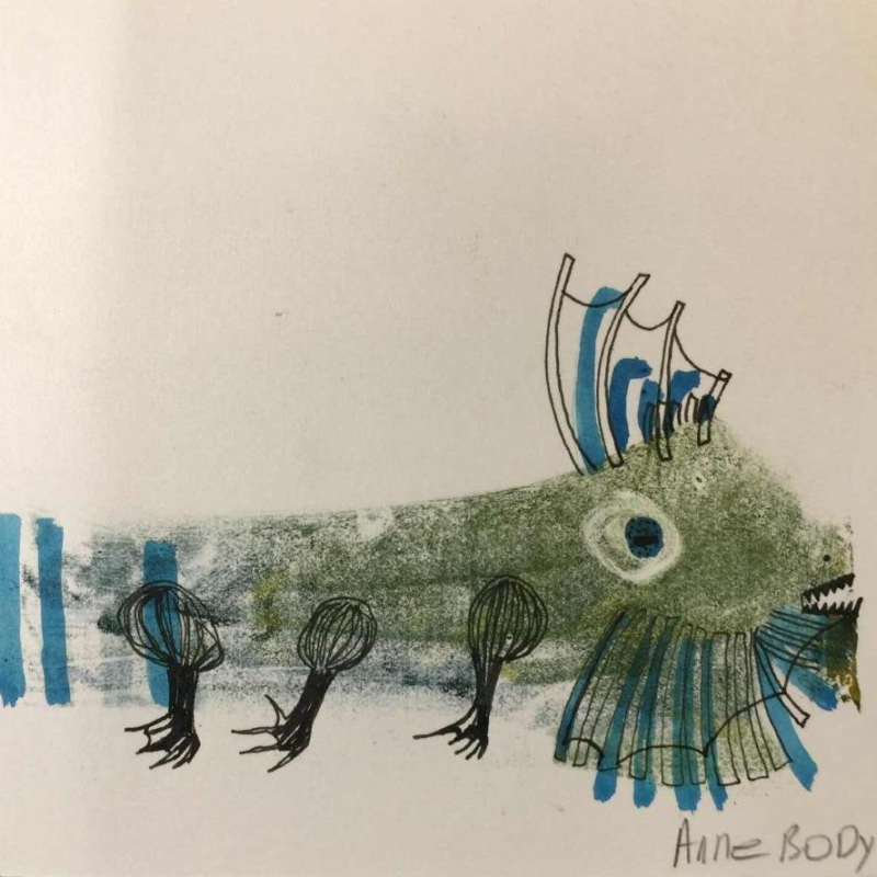 Anne Body " The Scorpionfish " painting / mixed media on paper, 1966