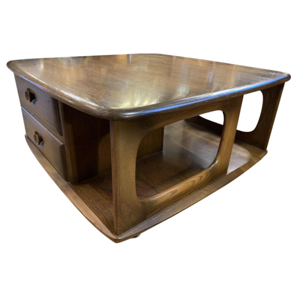 Vintage coffee / living room table, Scandinavian design, drawers storage wheels