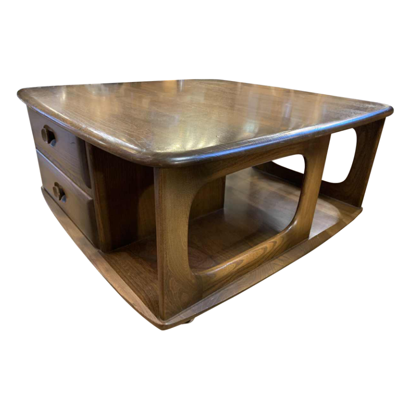 Vintage coffee / living room table, Scandinavian design, drawers storage wheels