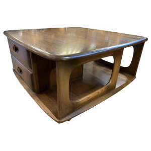 Vintage coffee / living room table, Scandinavian design, drawers storage wheels