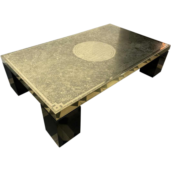 RICCO D, Table basse Mid-Century en laiton gravÃ© oxydÃ©, Design belge 1970s,