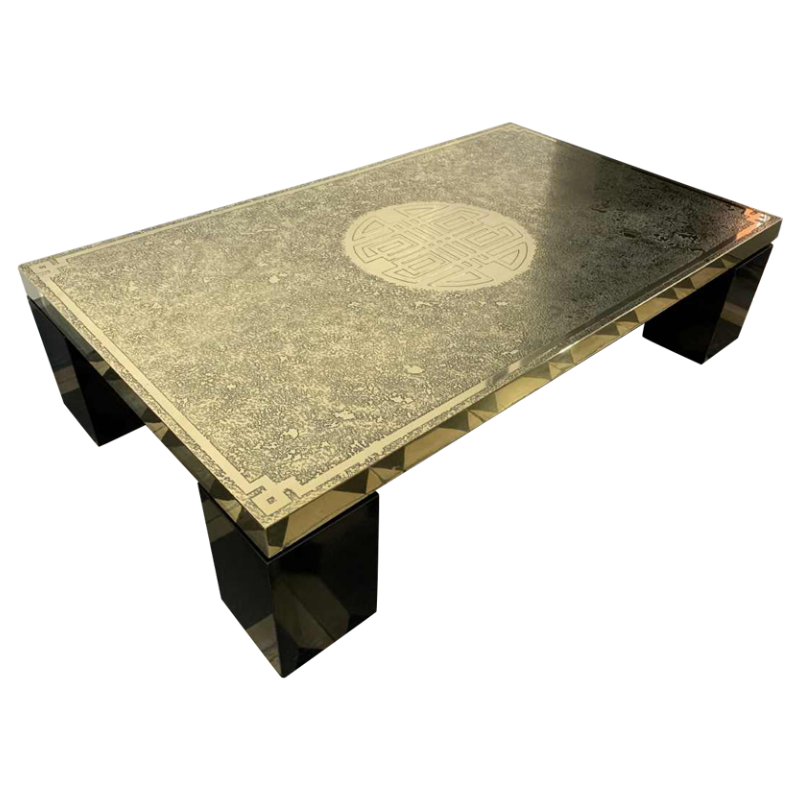 RICCO D, Table basse Mid-Century en laiton gravÃ© oxydÃ©, Design belge 1970s,