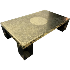 RICCO D, Table basse Mid-Century en laiton gravé oxydé, Design belge 1970s,