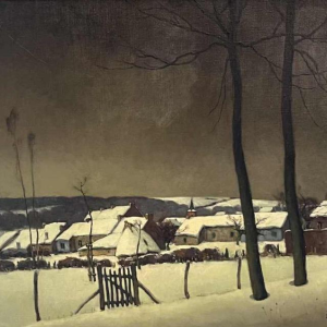 Jean-Baptiste Scoriel "Dorpslandschap in de sneeuw" Olieverf op doek, 1948