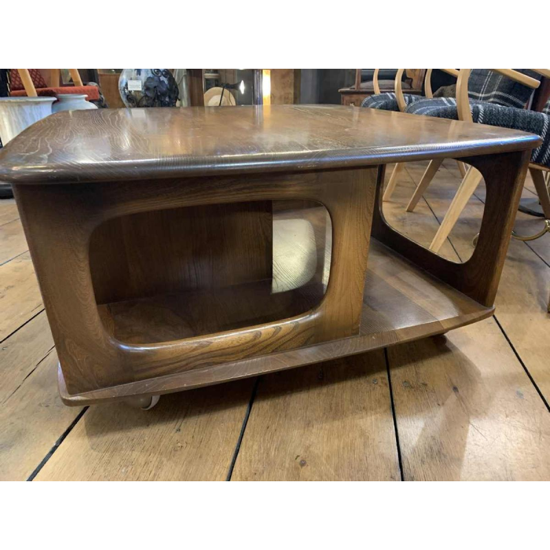 Table basse / salon vintage, design scandinave, roues rangement tiroirs, 1950s