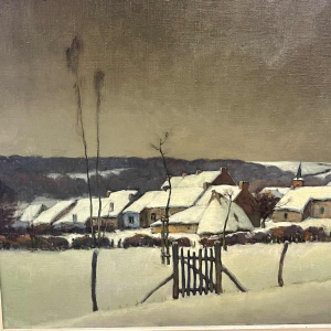 Jean-Baptiste Scoriel , Tableau " Village sous la neige " Huile sur toile, 1948