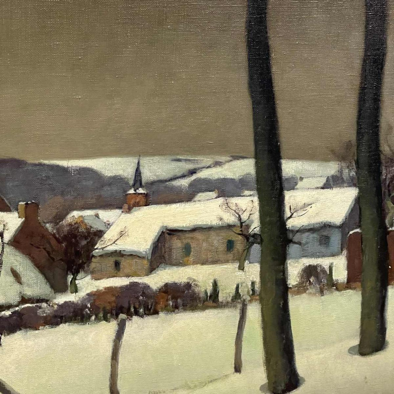 Jean-Baptiste Scoriel, Painting " Landscape in the snow" Oil on canvas, 1948