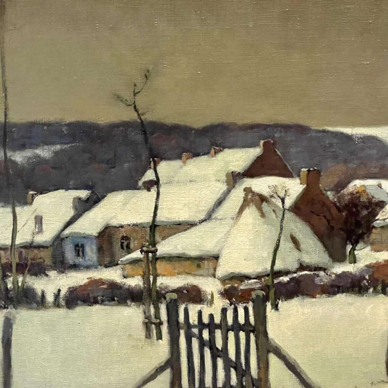 Jean-Baptiste Scoriel , Tableau " Village sous la neige " Huile sur toile, 1948