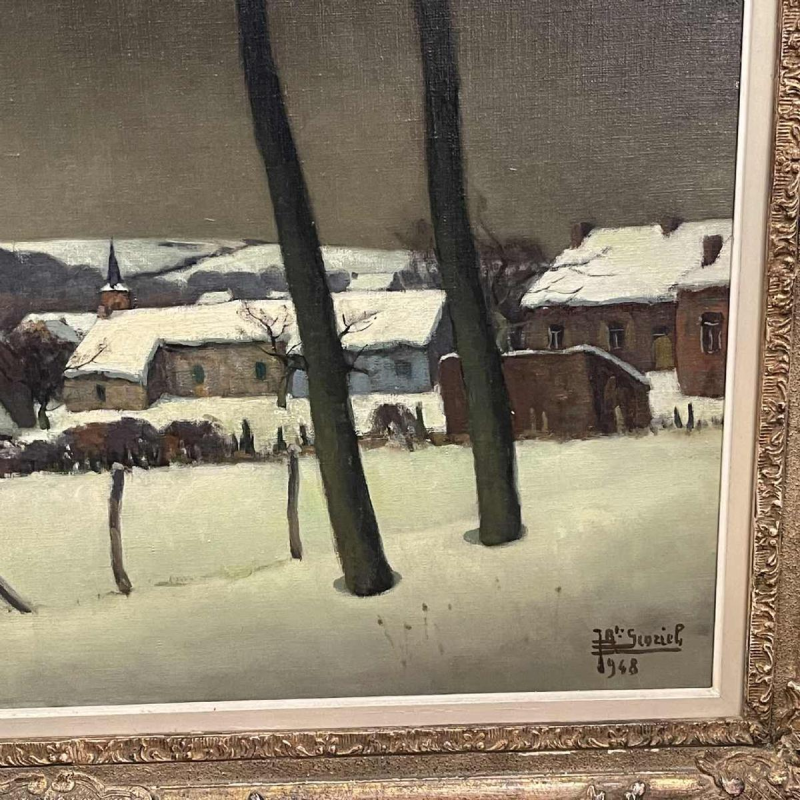 Jean-Baptiste Scoriel, Painting " Landscape in the snow" Oil on canvas, 1948