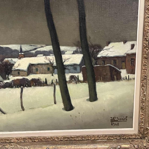 Jean-Baptiste Scoriel , Tableau " Village sous la neige " Huile sur toile, 1948