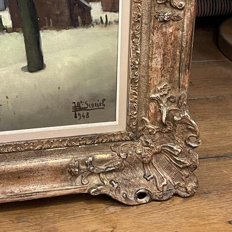 Jean-Baptiste Scoriel , Tableau " Village sous la neige " Huile sur toile, 1948