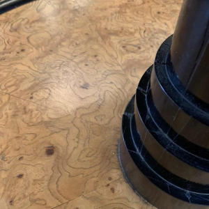 De Coene (attributed) Round Rotating Art Deco Coffee Table, Maple Burl & Ebony