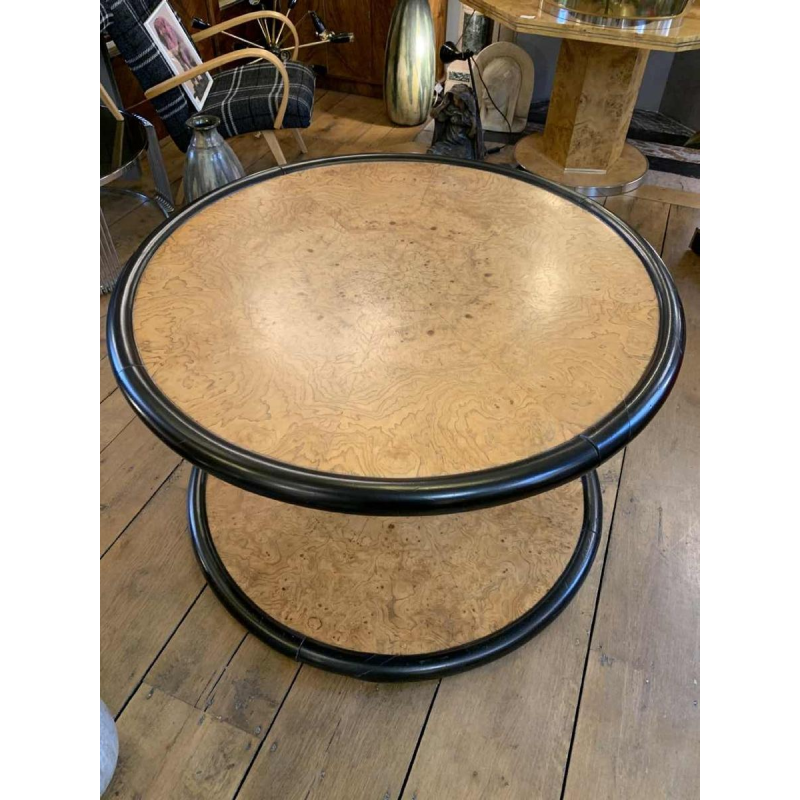 De Coene (attribuÃ©) Table Basse Ronde Tournante Art DÃ©co, Loupe d'Erable & EbÃ¨ne