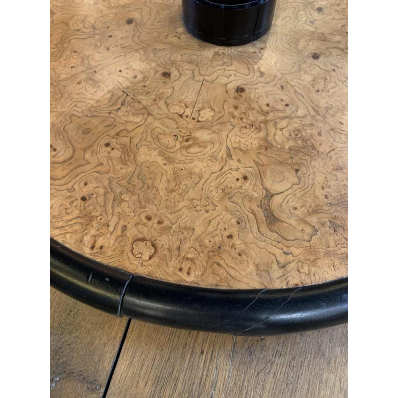 De Coene (attributed) Round Rotating Art Deco Coffee Table, Maple Burl & Ebony