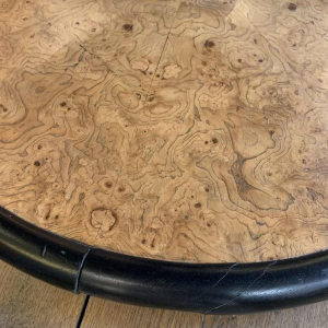 De Coene (attributed) Round Rotating Art Deco Coffee Table, Maple Burl & Ebony