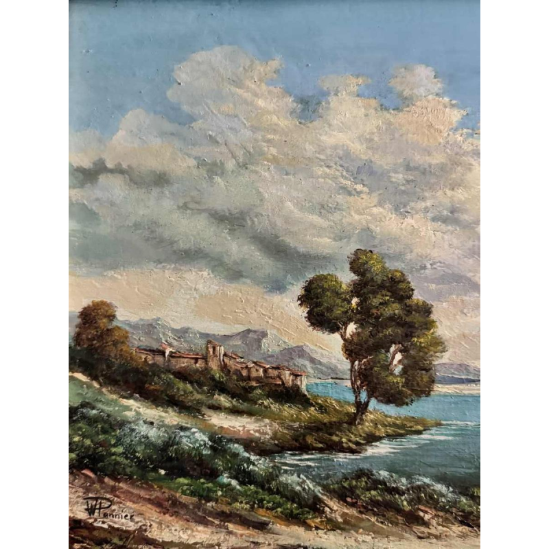 Willy PANNIER "Ontspanning aan de rand van het water" schilderij, olieverf op paneel