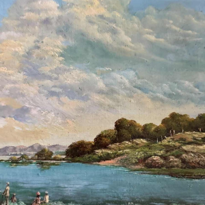 Willy PANNIER "Ontspanning aan de rand van het water" schilderij, olieverf op paneel