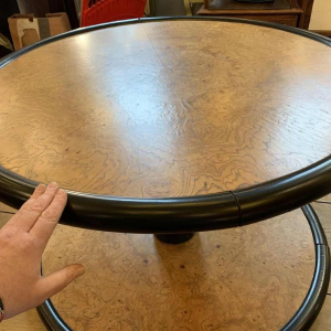 De Coene (attributed) Round Rotating Art Deco Coffee Table, Maple Burl & Ebony
