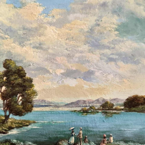 Willy PANNIER «Relaxation at the water's edge» painting, oil on panel