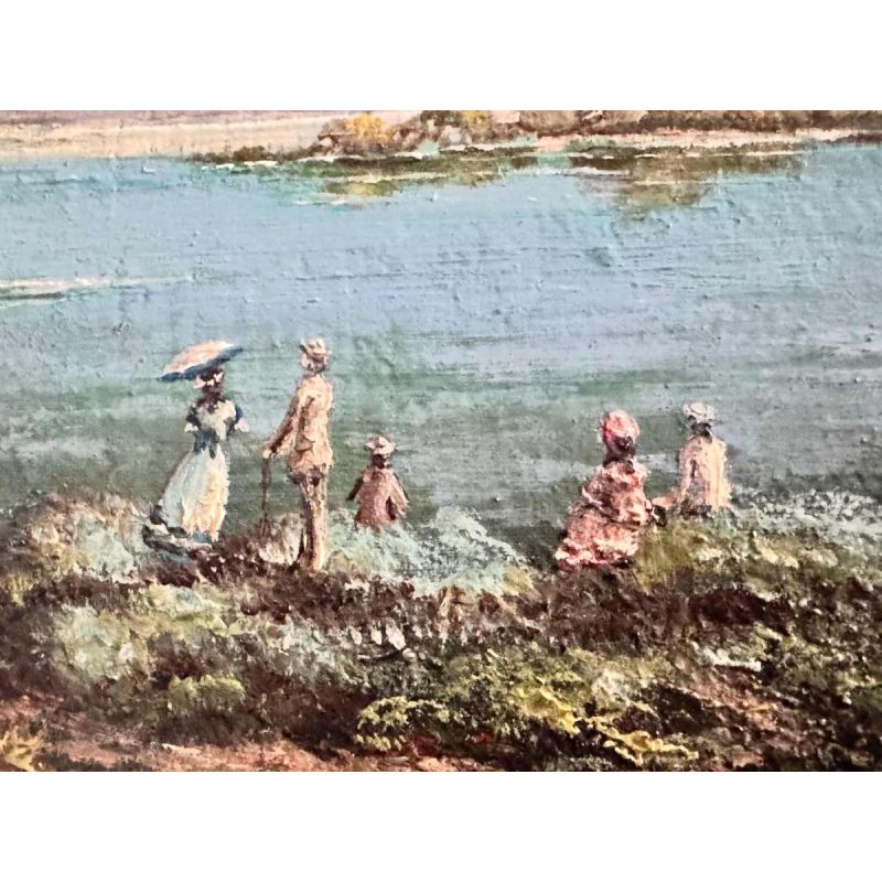 Willy PANNIER "Ontspanning aan de rand van het water" schilderij, olieverf op paneel