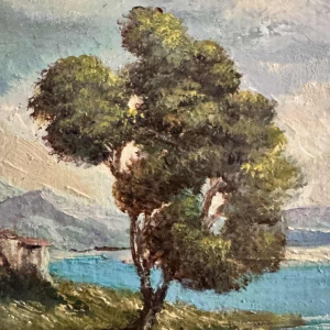 Willy PANNIER «Détente au bord de l'eau» peinture, huile sur panneau