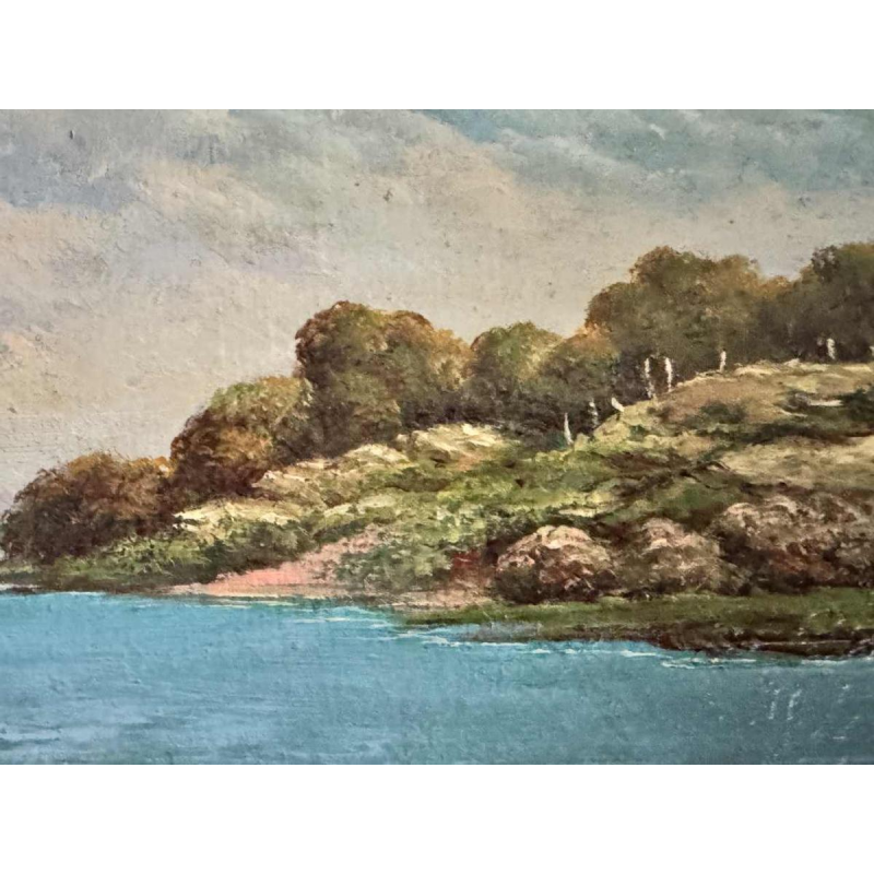 Willy PANNIER «Détente au bord de l'eau» peinture, huile sur panneau