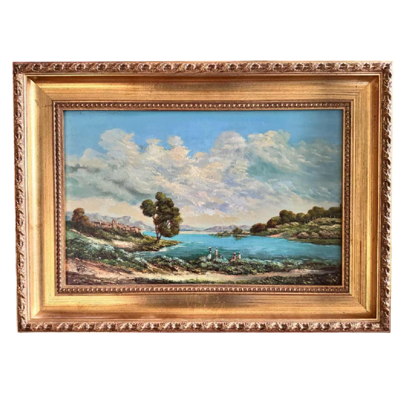 Willy PANNIER "Ontspanning aan de rand van het water" schilderij, olieverf op paneel