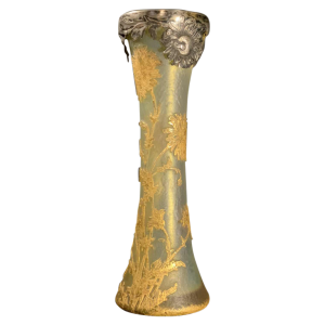 DAUM NANCY " DAISIES " diabolo vase, acid free, gold and silver enhanced 1910