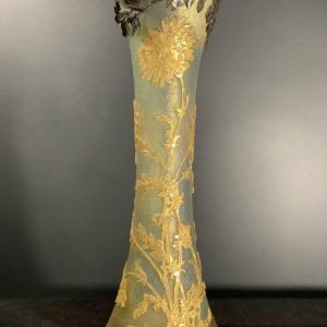 DAUM NANCY " DAISIES " diabolo vase, acid free, gold and silver enhanced 1910