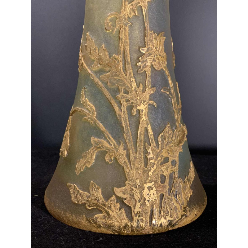 DAUM NANCY " DAISIES " diabolo vase, acid free, gold and silver enhanced 1910