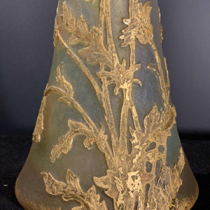 DAUM NANCY " DAISIES " diabolo vase, acid free, gold and silver enhanced 1910