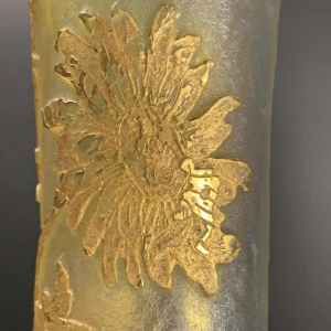 DAUM NANCY " DAISIES " diabolo vase, acid free, gold and silver enhanced 1910