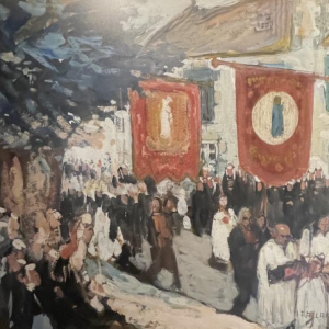 FERNAND ALLARD L'OLIVIER "Processie in Bretagne" Gouache Schilderij 1912