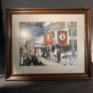 FERNAND ALLARD L'OLIVIER " Procession en Bretagne " Peinture Gouache 1912